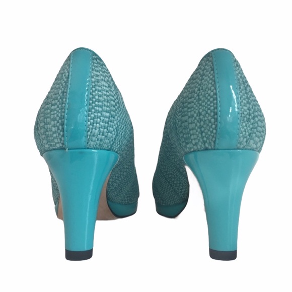 Vaneli Turquoise Fabric Patent Leather Pumps - Picture 3 of 4